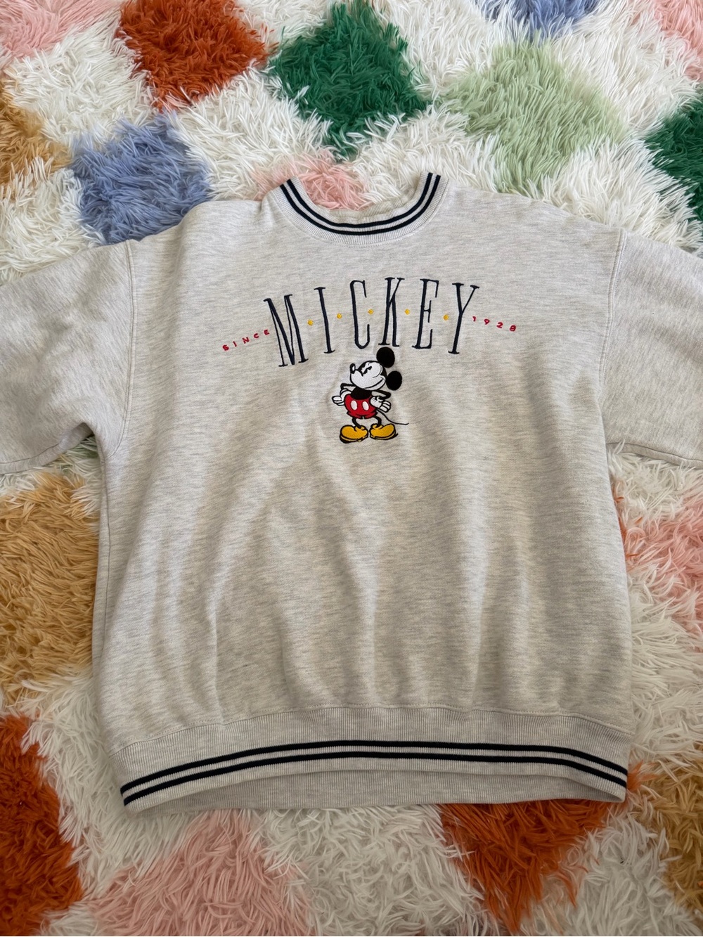 Disney Mickey Crewneck Sweatshirt - Light Gray with Black Stripes